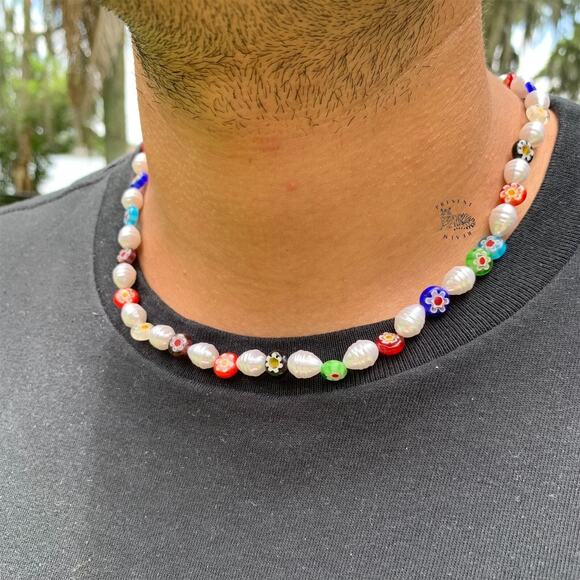 Floral Beaded Necklace Colorful Beads Handmade Festival Jewelry - Picture 1 of 4